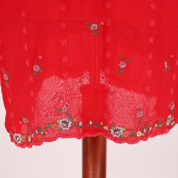 JOHNNY WAS Daisy Eyelet Embroidered Tunic Lightweight Vibrant Red Size XL - Picture 6 of 10